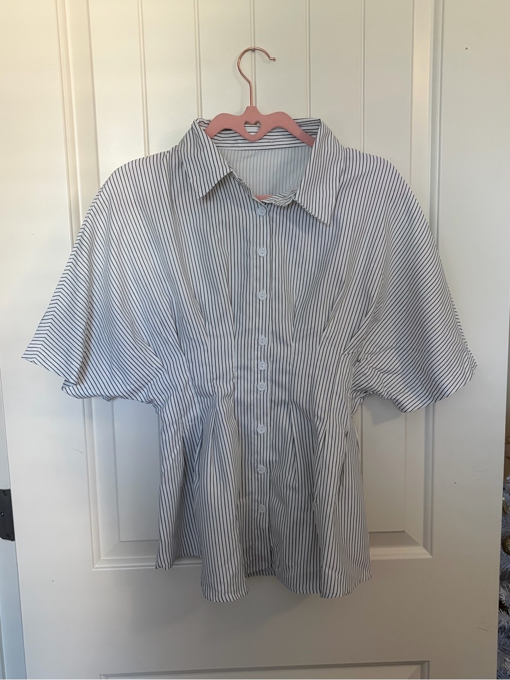 striped button up peplum top